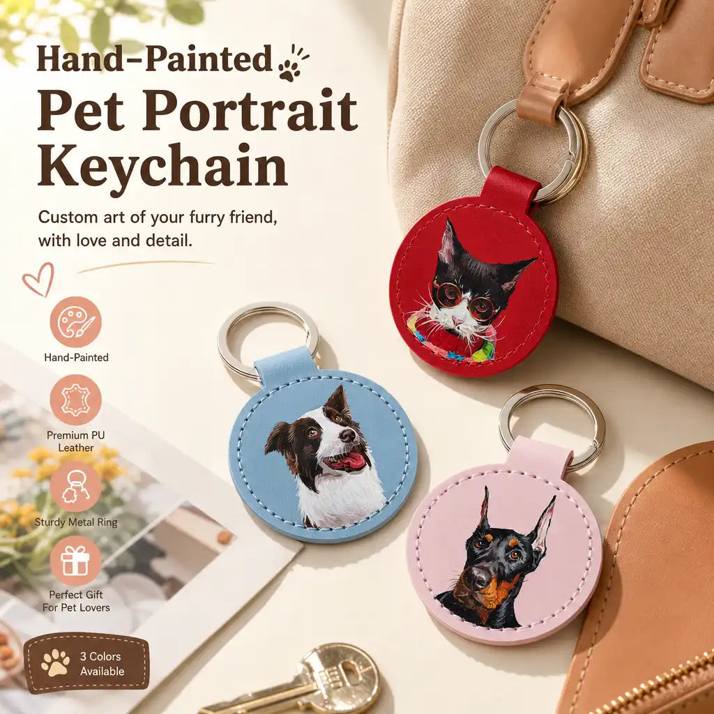 Hand-Painted Custom Pet Portrait Keychain