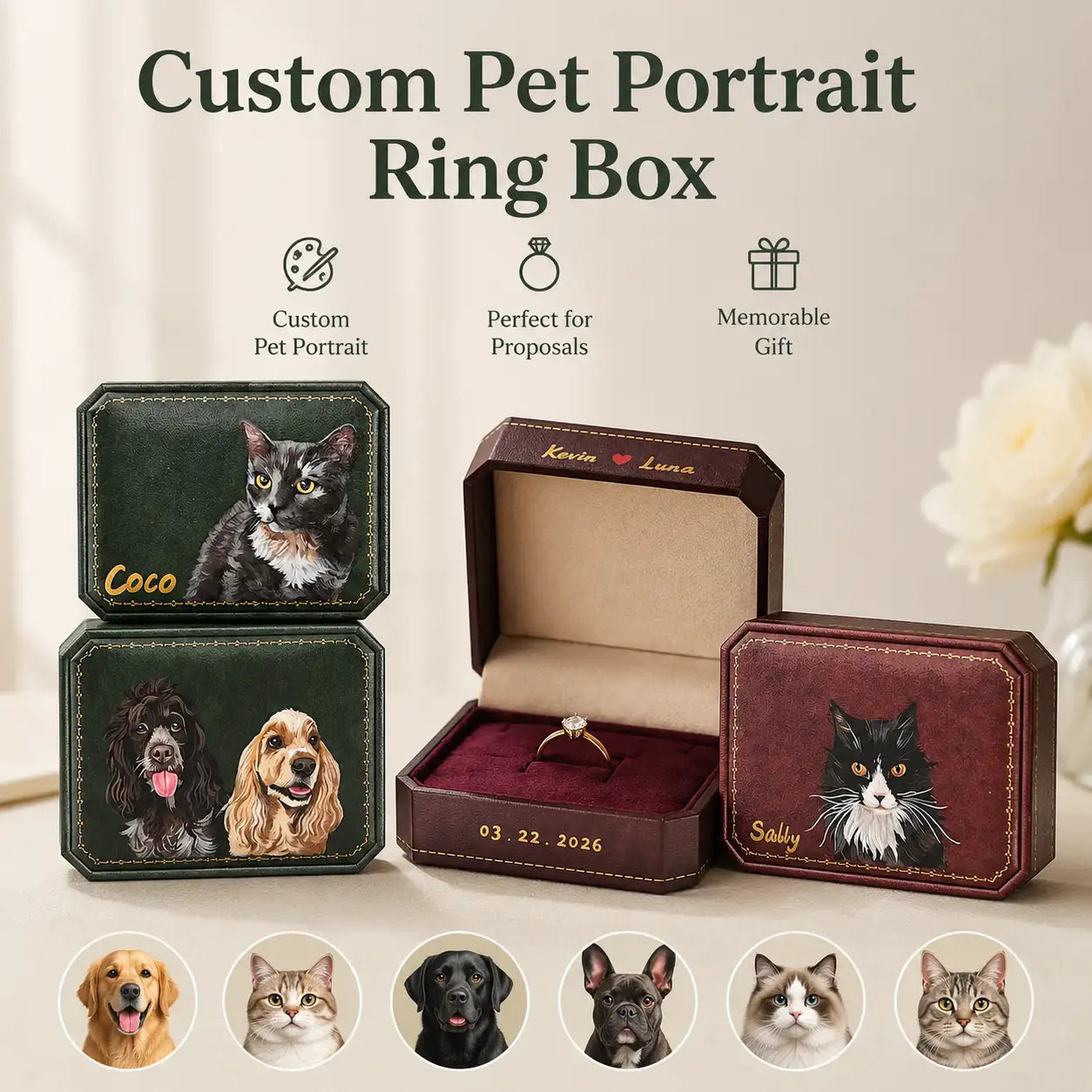 Custom Pet Portrait Ring Box