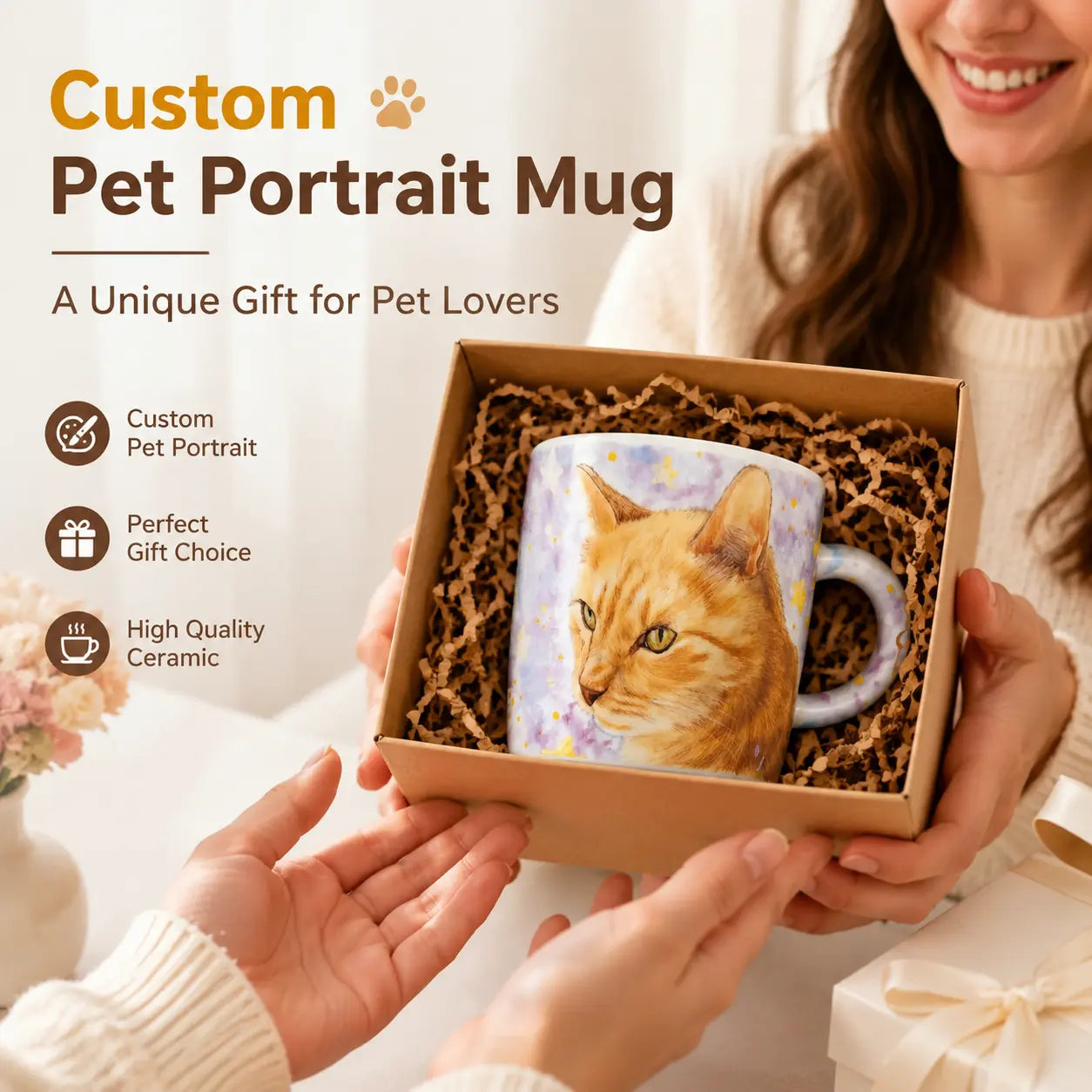 Custom Hand-Painted Pet Portrait Ceramic Mug
