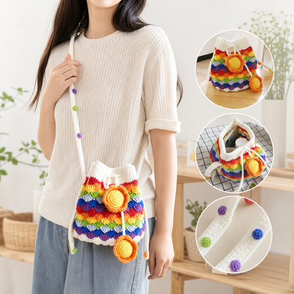 Handmade Colorful Crochet Drawstring Bag