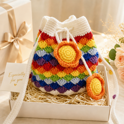 Handmade Colorful Crochet Drawstring Bag