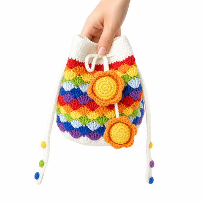 Handmade Colorful Crochet Drawstring Bag