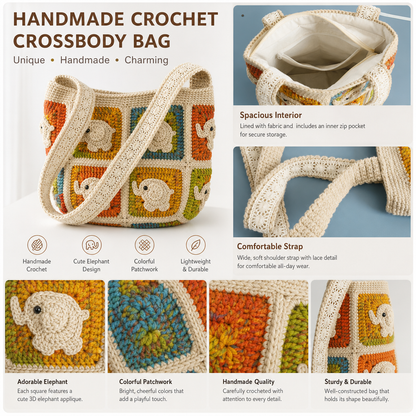 Handmade Crochet Elephant Crossbody Bag