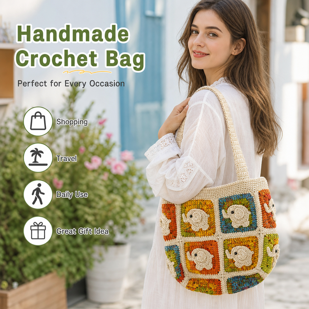 Handmade Crochet Elephant Crossbody Bag