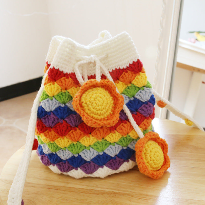 Handmade Colorful Crochet Drawstring Bag