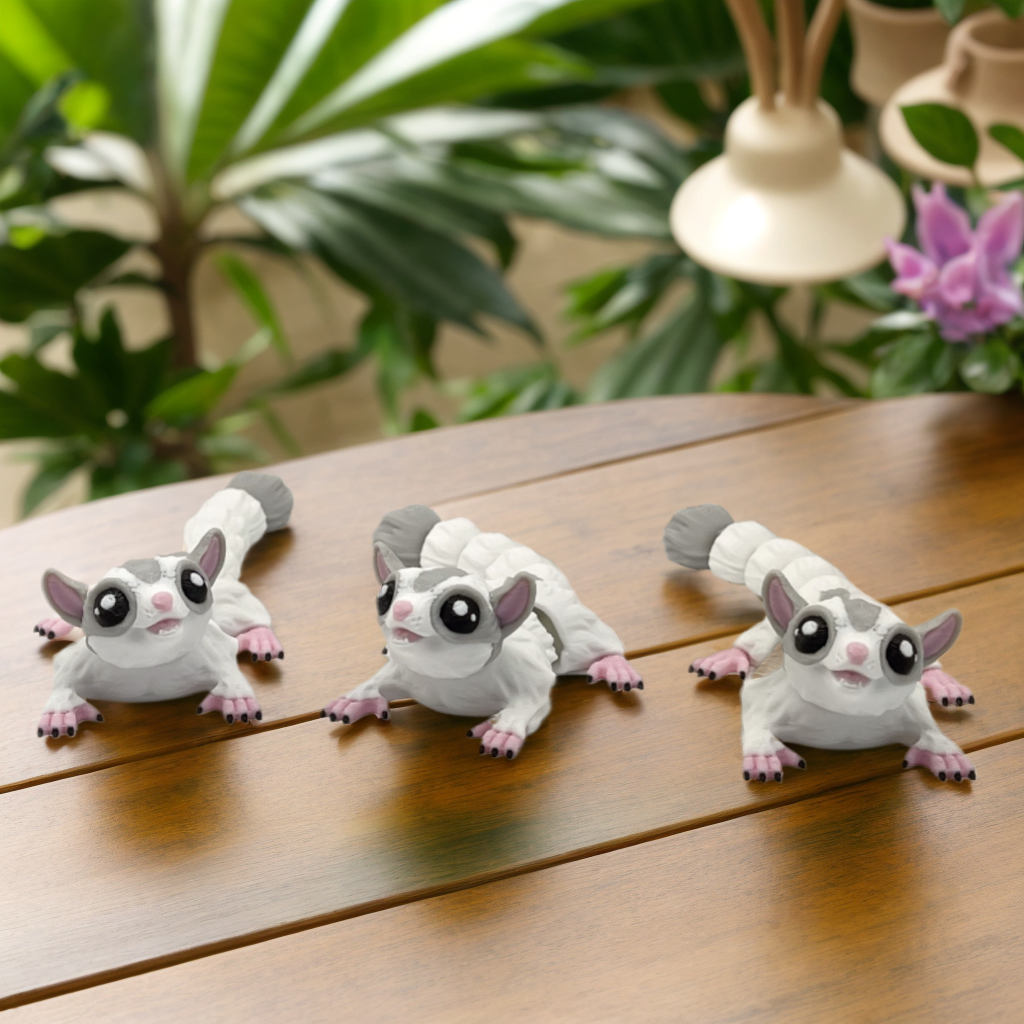 Articulated 3D Printed Sugar Glider Figurine - Poseable Limbs & Tail, Cute Pocket Pet Decor, Unique Birthday & Holiday Gift for Animal Lovers, friends & Collectors (Adorable Miniature Wildlife Art)